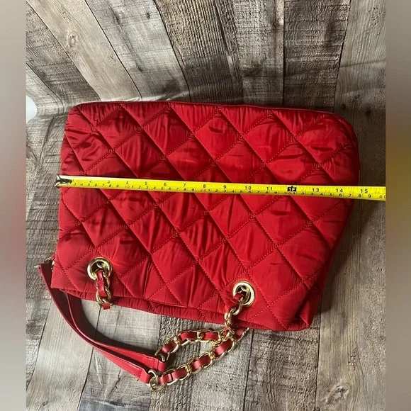 Talbots leather / nylon quilted red tote bag - Picture 7 of 16